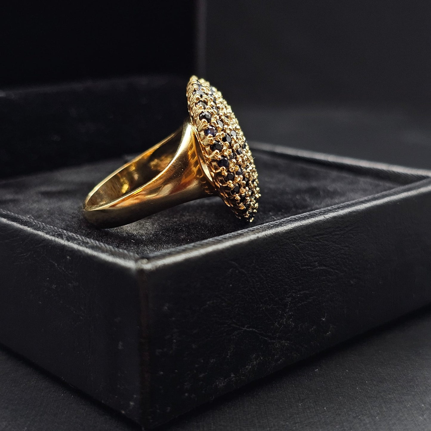 Statement Ring in 9K Yellow Gold with Natural Black Sapphires