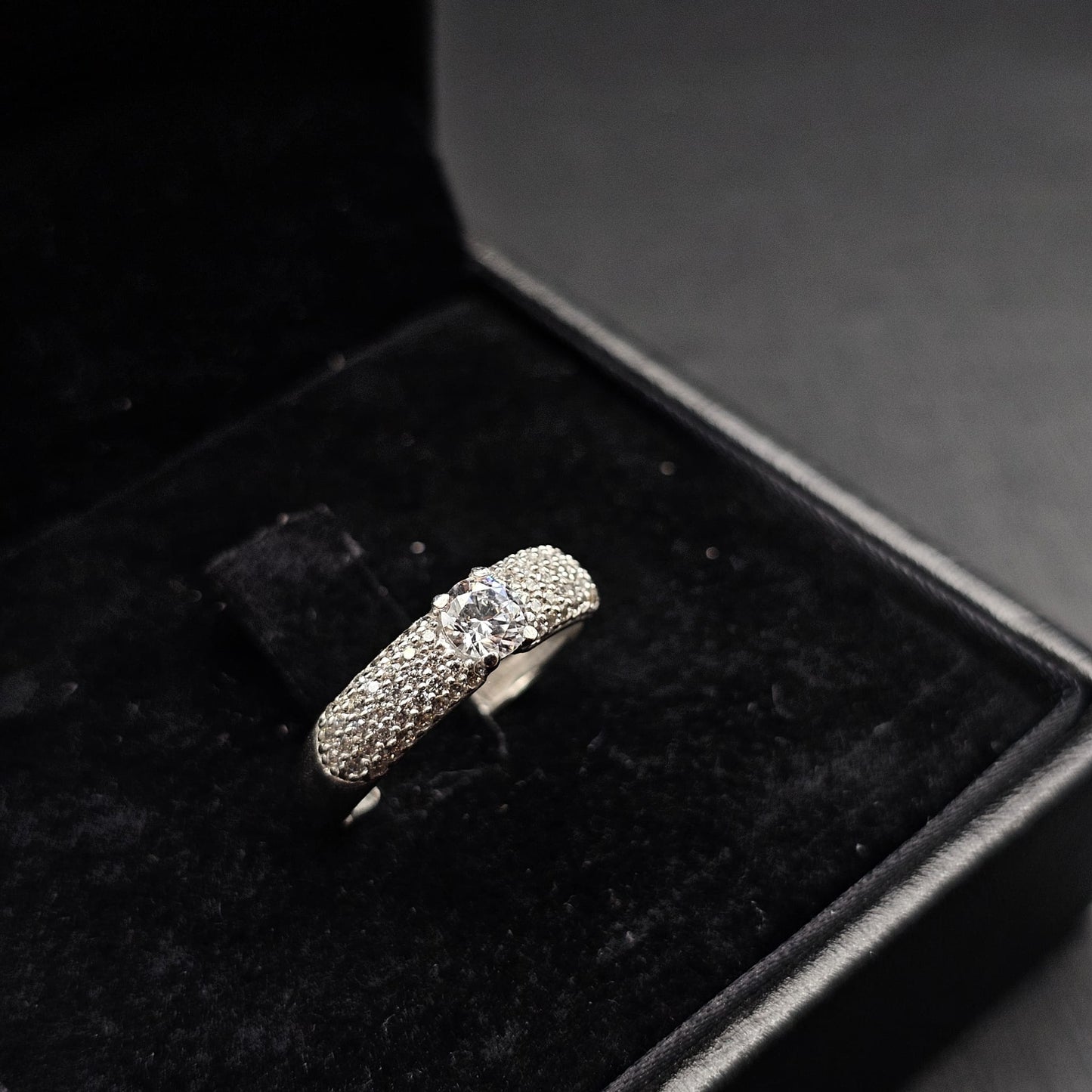 Solitaire Pavé Ring in 9K White Gold with Cubic Zirconia