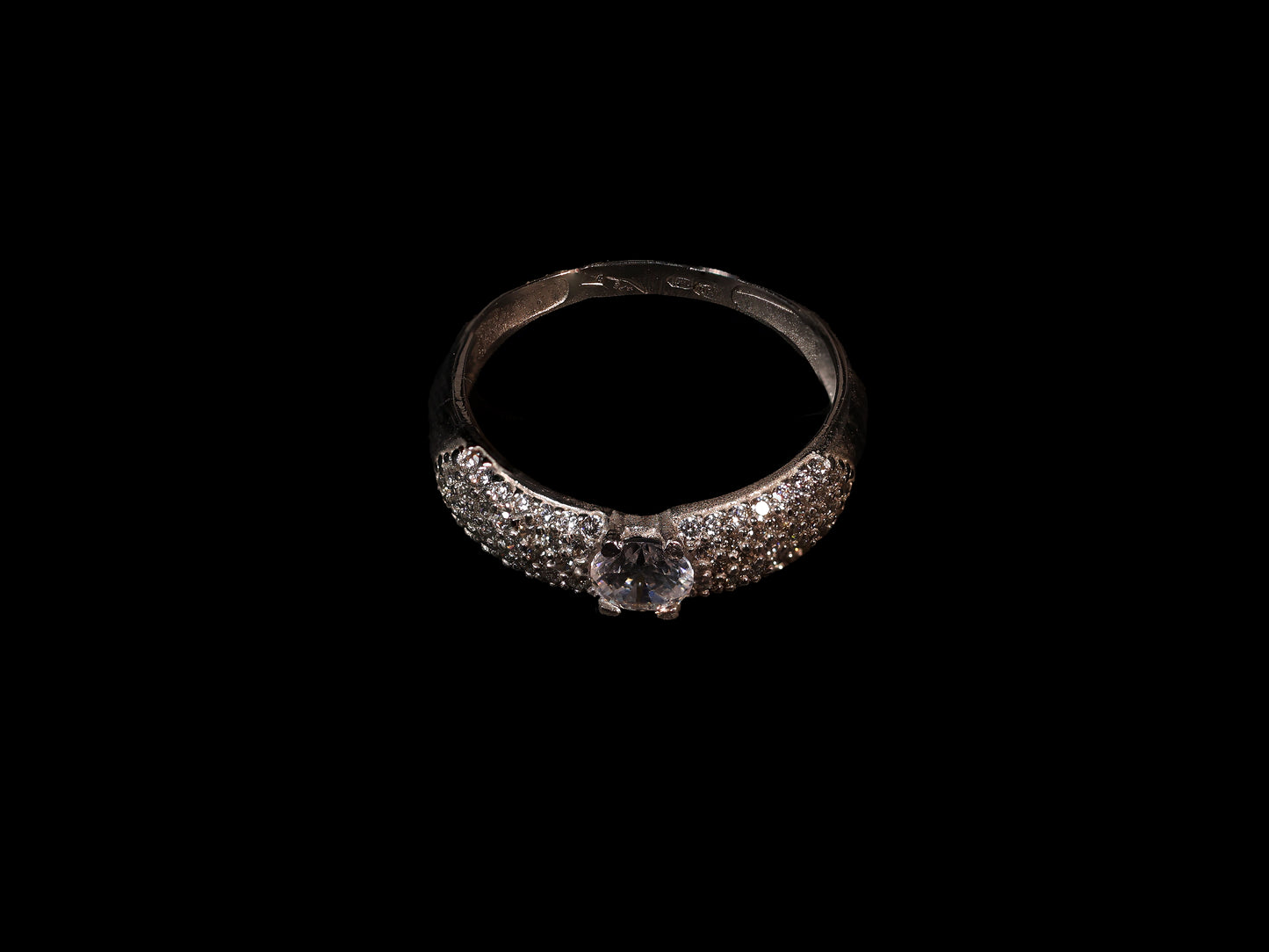 Solitaire Pavé Ring in 9K White Gold with Cubic Zirconia