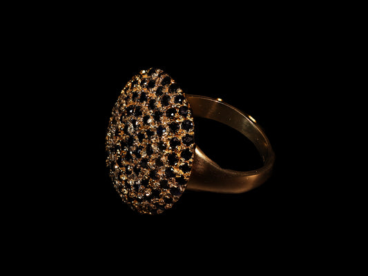 Statement Ring in 9K Yellow Gold with Natural Black Sapphires