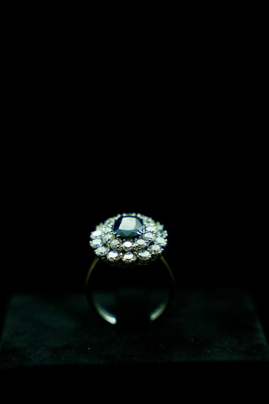 Marguerite Ring in 18K White Gold with 2.70 ct Natural Sapphire and 3.30 ct Natural Diamonds
