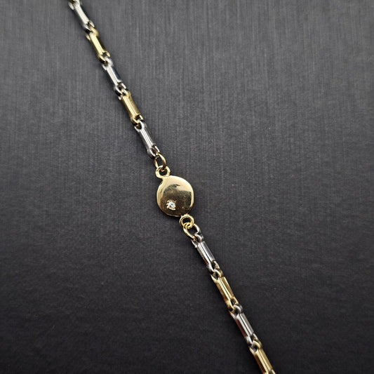 Bicolor Bracelet in 9K Yellow and White Gold with Round Pendant and Cubic Zirconia
