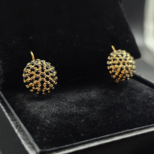 Earrings in 9K Yellow Gold with Natural Black Sapphires