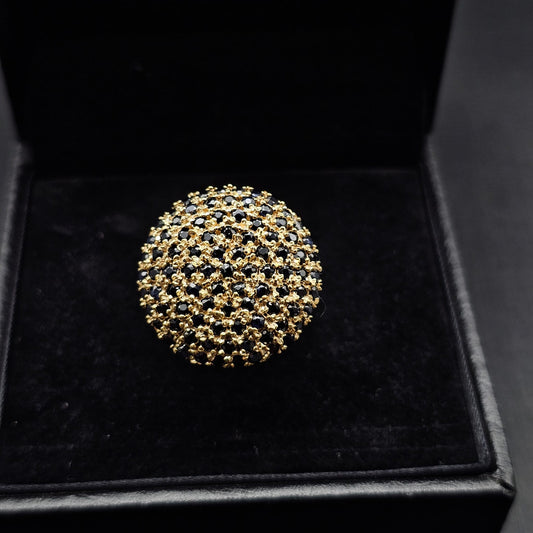 Statement Ring in 9K Yellow Gold with Natural Black Sapphires