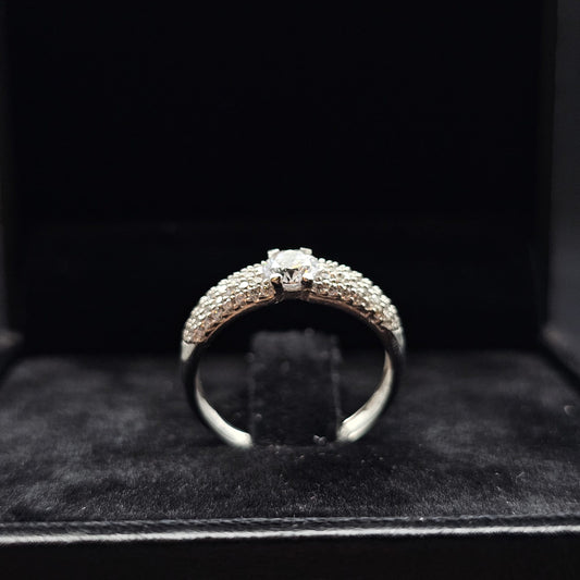 Solitaire Pavé Ring in 9K White Gold with Cubic Zirconia