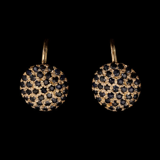 Earrings in 9K Yellow Gold with Natural Black Sapphires